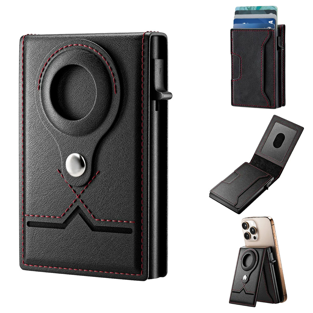 Men's RFID Leather Wallet with Magnetic Phone Holder | 9 Card Slots & Slim Capacity