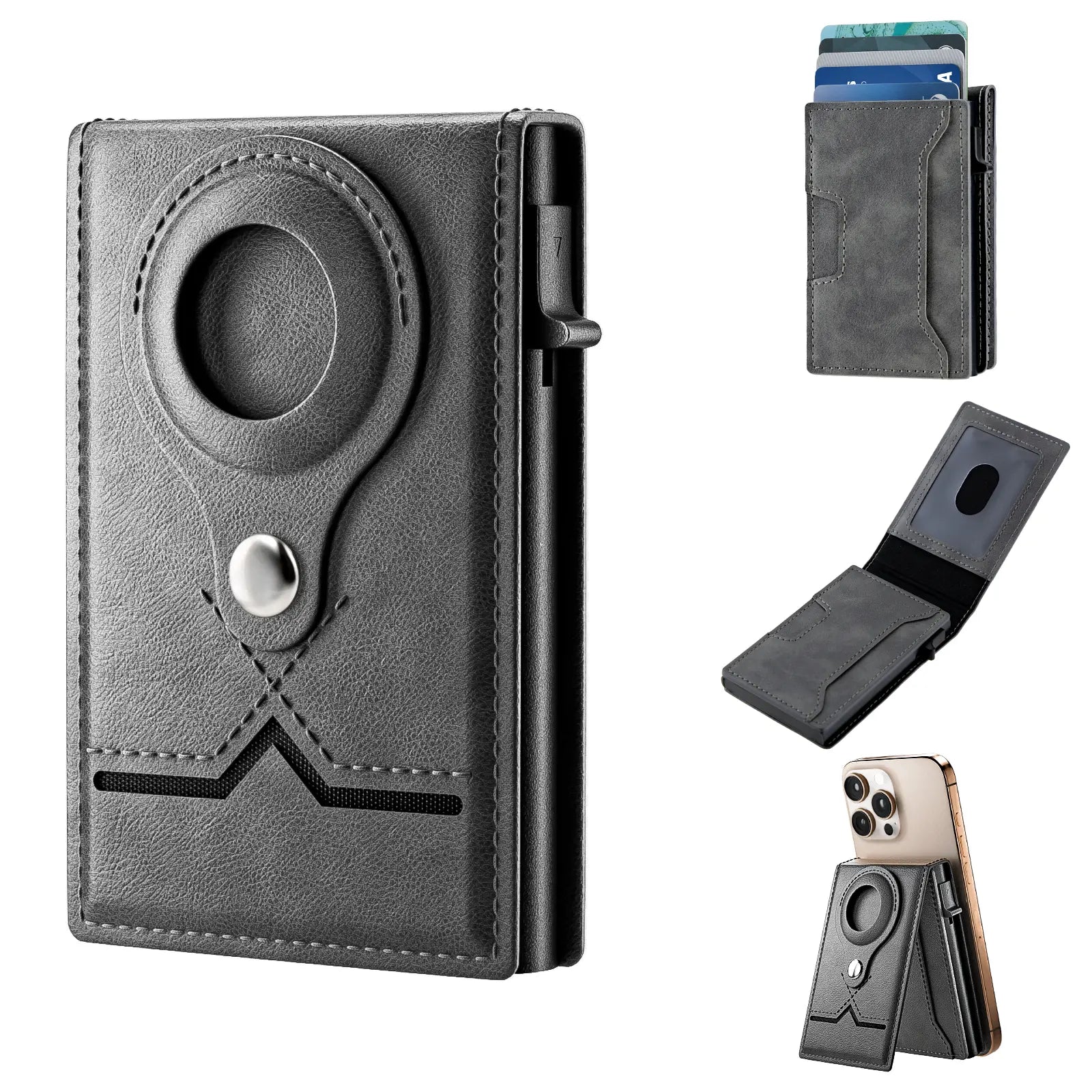 Men's RFID Leather Wallet with Magnetic Phone Holder | 9 Card Slots & Slim Capacity