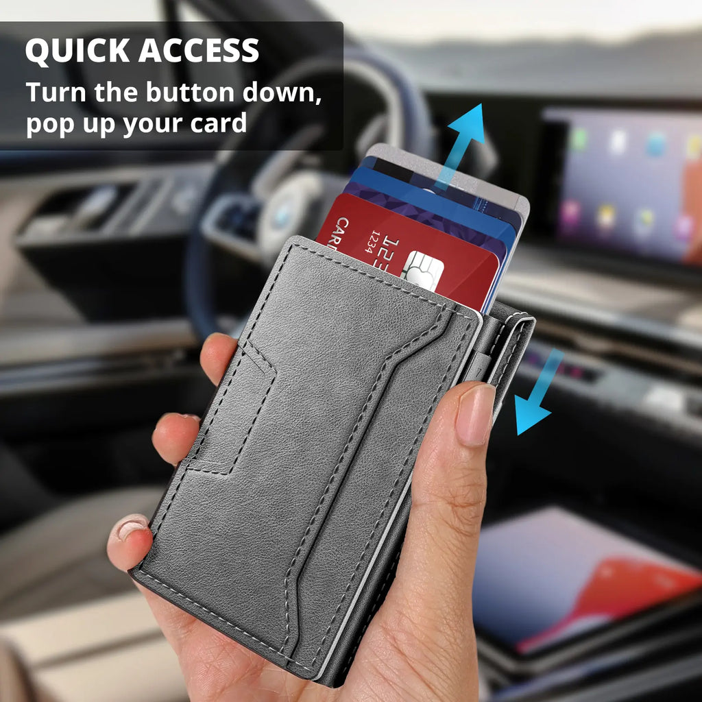 Men's RFID Leather Wallet with Magnetic Phone Holder | 9 Card Slots & Slim Capacity